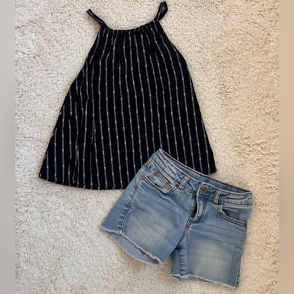 Old Navy Black Striped Halter Tank Top and Zara Denim Shorts Sz 5